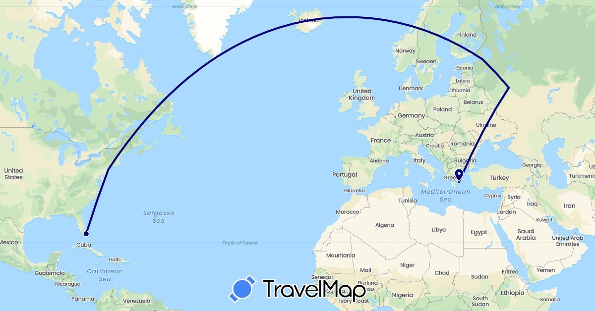 TravelMap itinerary: driving in Greece, Russia, United States (Europe, North America)